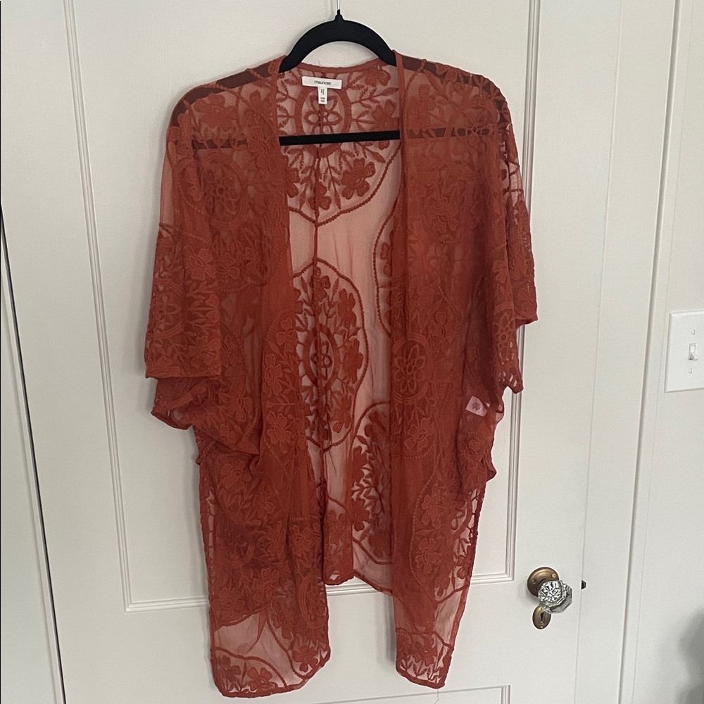 Maurices Rust Floral Lace Kimono